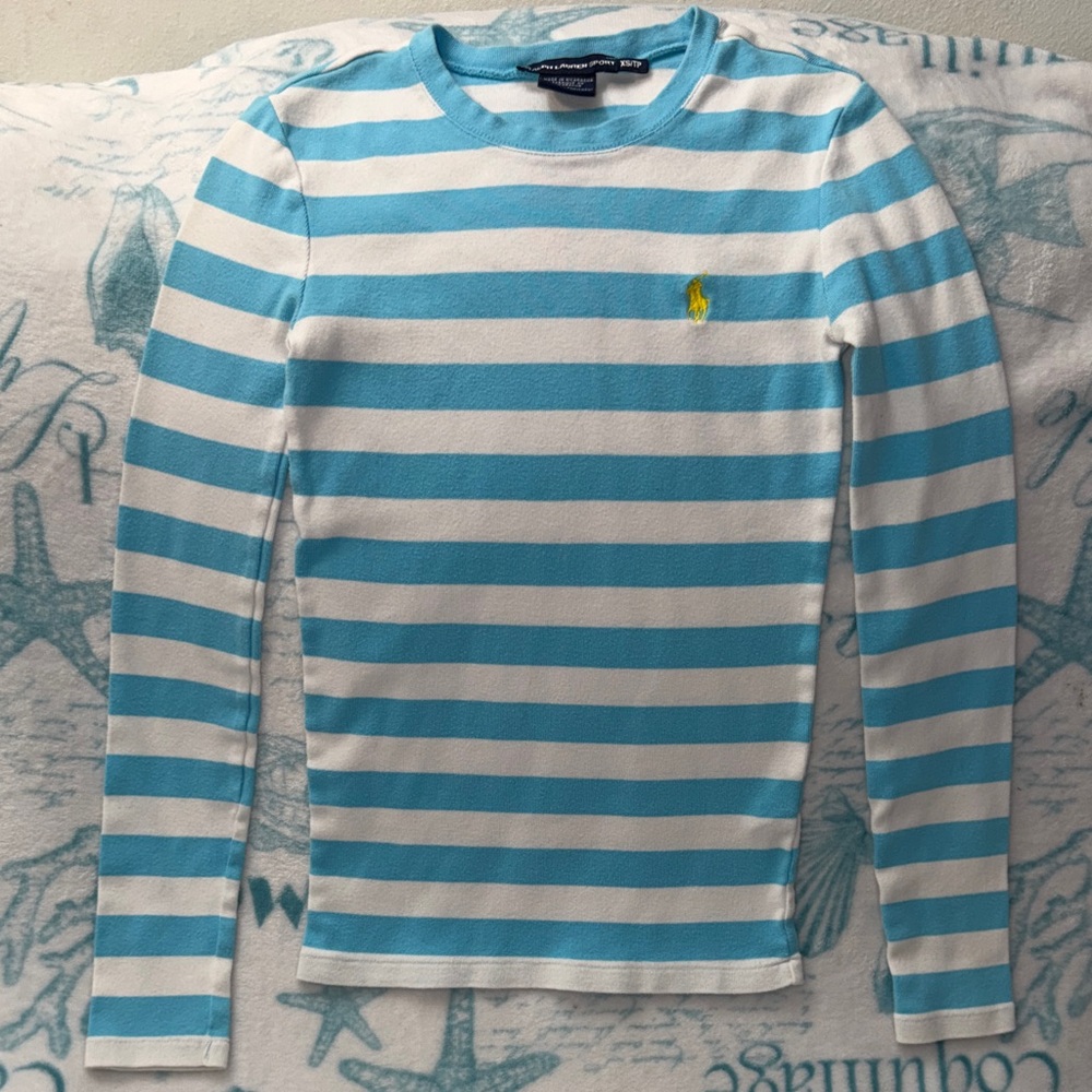 5️⃣ FOR 2️⃣0️⃣ SALE 🏷️ Ralph Lauren Aqua & White Striped Long Sleeve